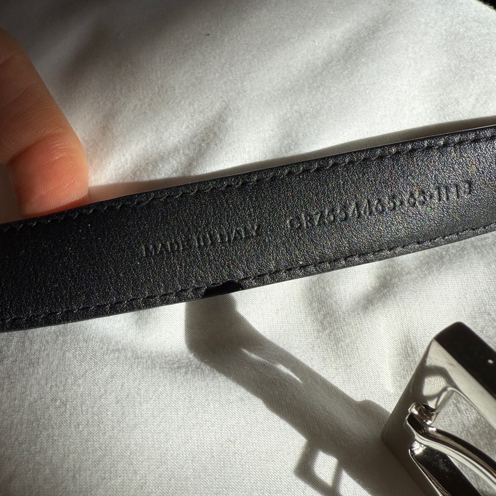 Yves Saint Laurent Black Leather Belt with Silver YSL Accent - Picture 3 of 7